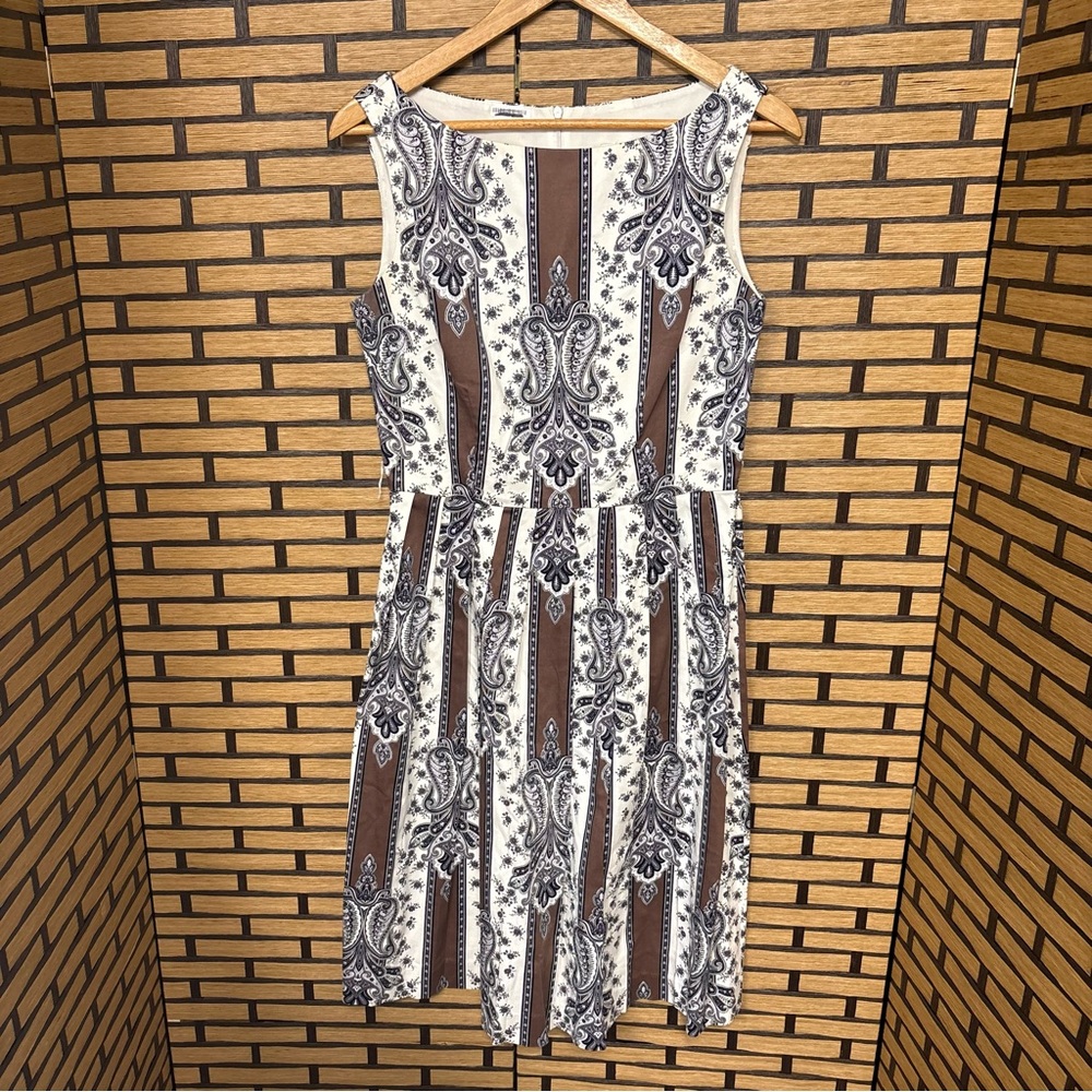 Coldwater Creek Brown And White Stripe Floral Tank Dress Size 6